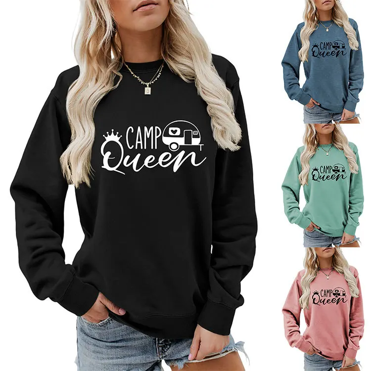 

Autumn women's hoodie camp queen printed hoodie loose crewneck long-sleeved pullover new ladies all match hoodie