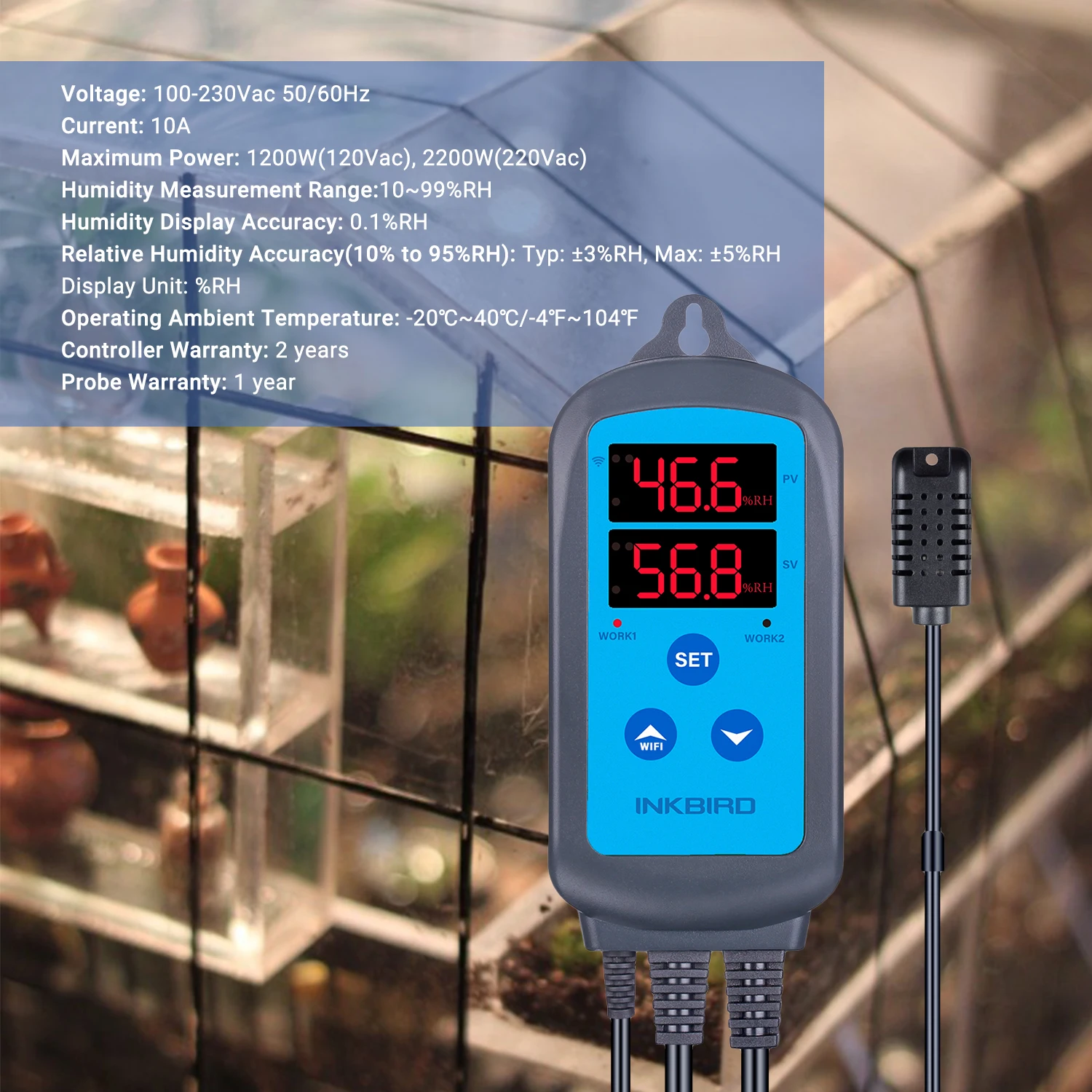 INKBIRD IHC-200/IHC-200-Wifi-Feuchtigkeitsregler, intelligente App-Steuerung, Dual-Digitalanzeige, Hygrometer-Buchse mit hohem und niedrigem Alarm – Detail 6
