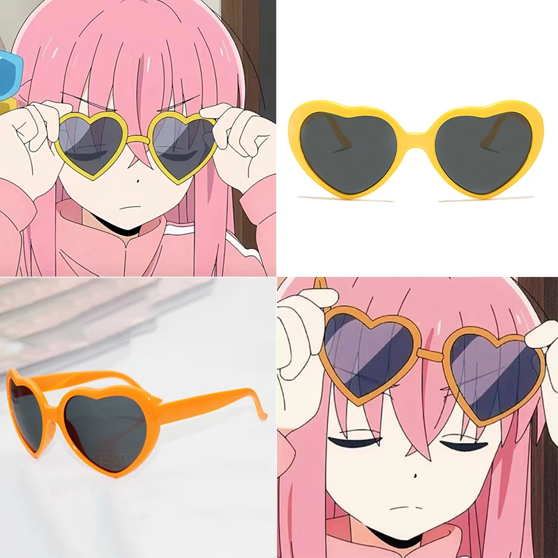 Anime BOCCHI THE ROCK! Gotoh Hitori Cosplay Yellow Love Shaped Glasses Lovely Sweet Eyeglass Accessory puntelli Eyewear