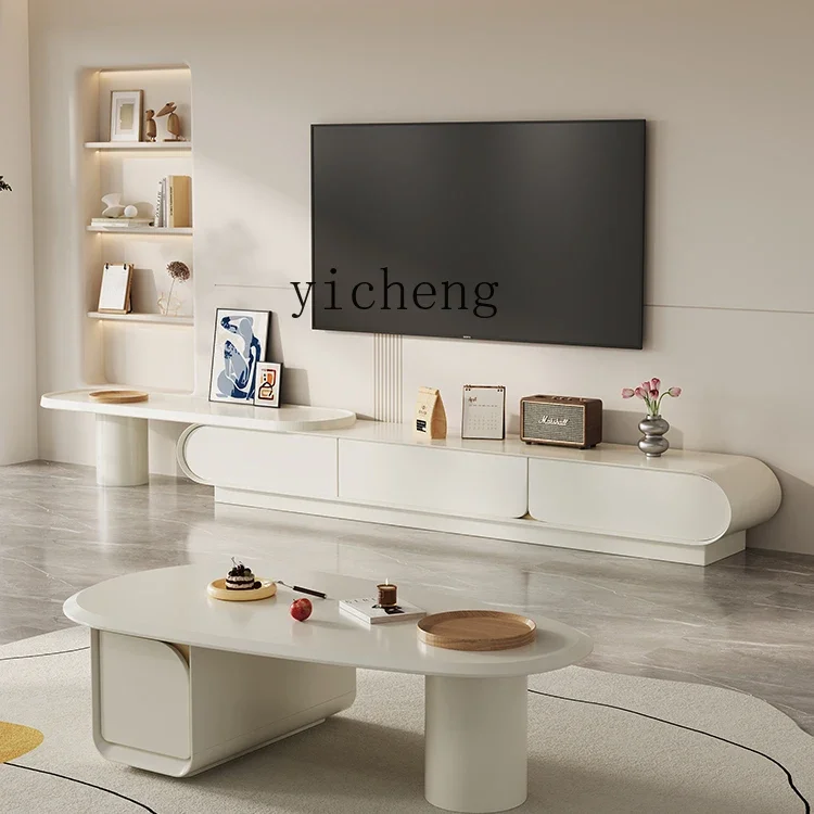 

solid wood cream wind coffee table telescopic TV cabinet solid wood TV cabinet simple