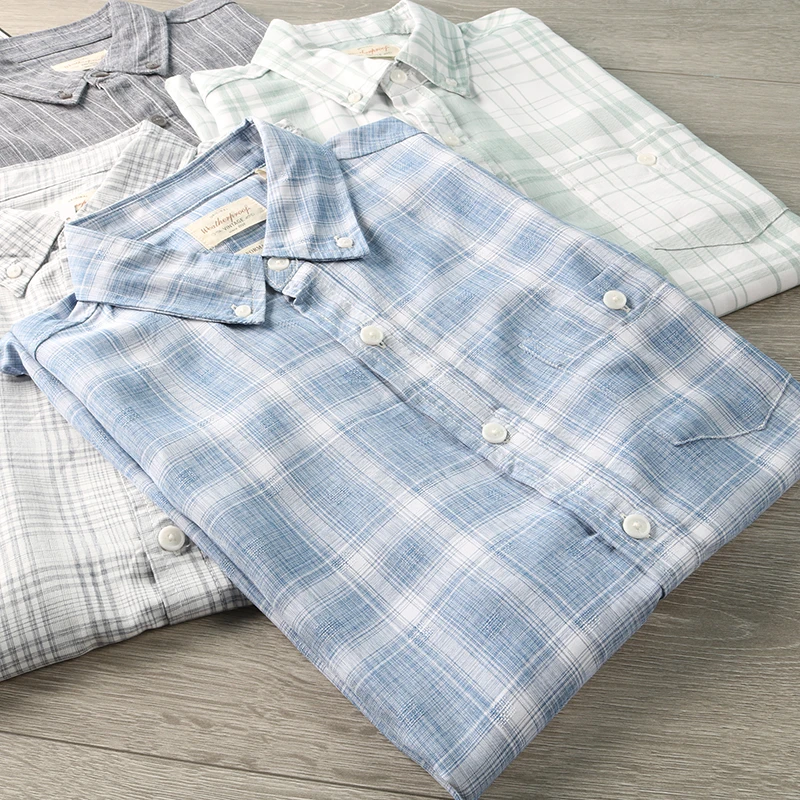 

Sanmu летняя мужская легкая дышащая клетчатая ткань Qui-Dry ort Sve irt arp воротник свободного кроя бренда Hongda