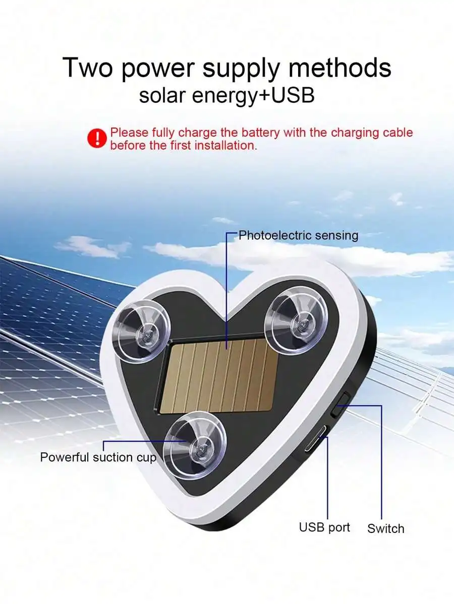 2026 New Heart LED Light Solar Powered Car LED Ambient Lights For Car Acessesories Women, Heart Shaped Neon Window Accent Light