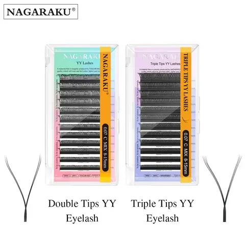 NAGARAKU YY Forma Dupla/Três Pontas Divididas Triplo Top Interlaced Raiz Extensões de Cílios Cílios