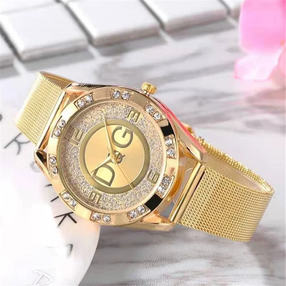 

Fashion DQG Brand Starry Sky Diamond encrusted Women's Quartz Watch Casual Stainless Steel Gold Mesh Strap Women's Dress Watches