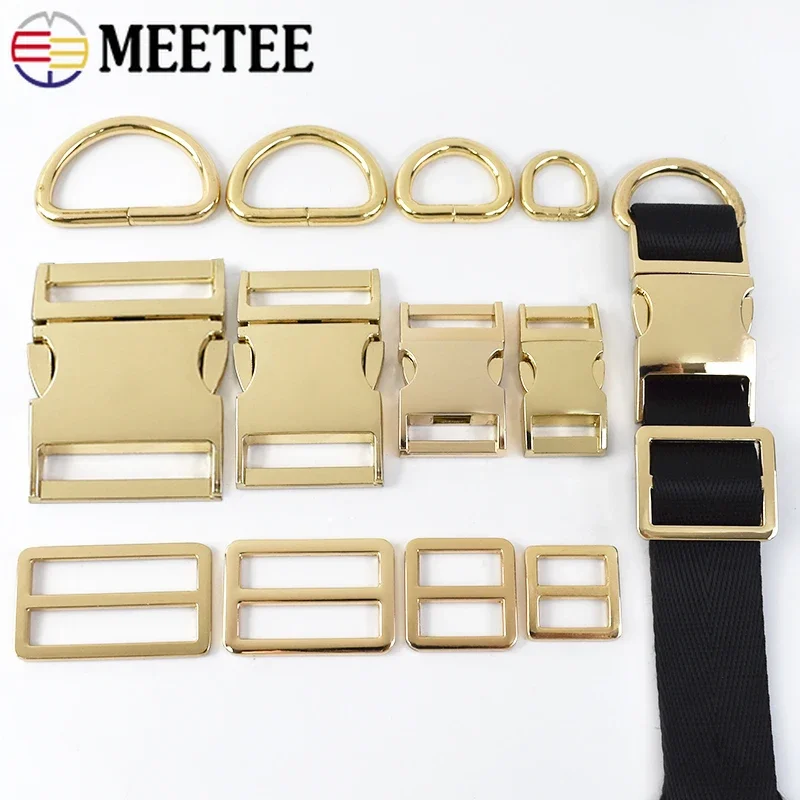 

2/5Sets 15-38mm LightGold Metal Buckles Side Release Buckle Bag Strap Tri-Glide Slider Adjust Clasp Webbing D Ring Connect Hooks