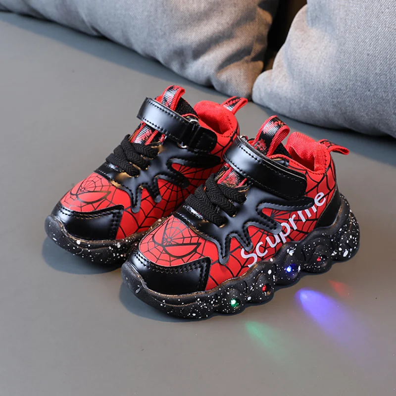 Children Led Shoes Disney Boys Lighted Sneakers Glowing Shoe for Kids Soft Soled Breathable Casual Toddler Spiderman Baby Shoes