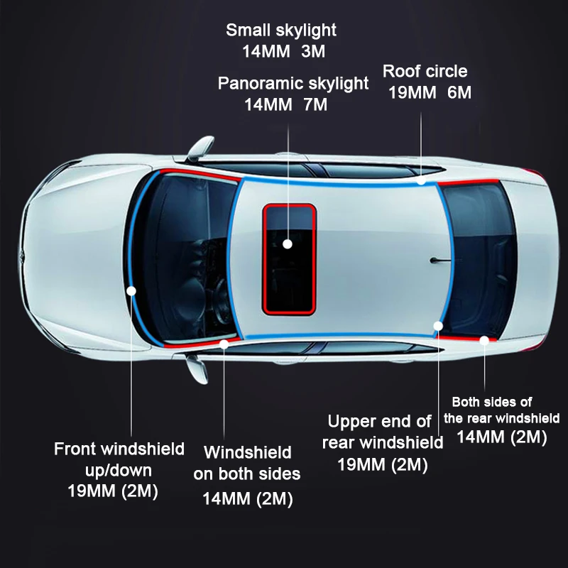Bandes d'étanchéité en caoutchouc pour voiture, autocollant de bord, protection de pare-brise de toit automatique, accessoires d'isolation phonique, 14mm, 16mm, 19mm, 27mm