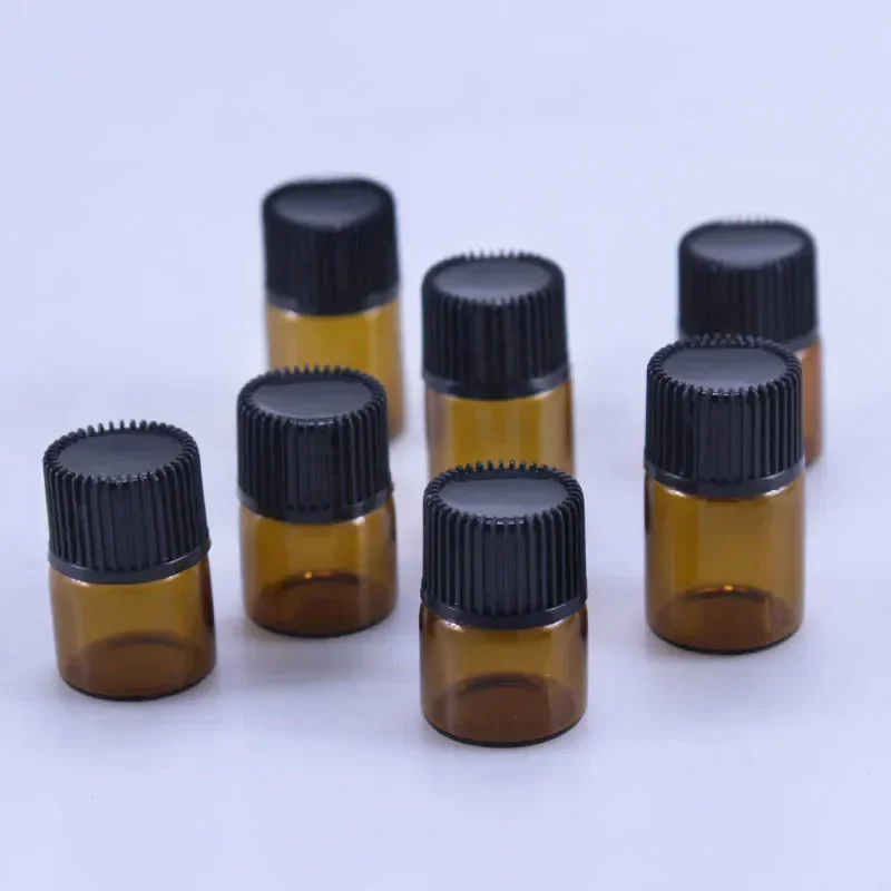 200PCS Vials Cosmetic Sample Test Bottle Mini Bottle Empty Glass Amber Essential Oil Bottle with Orifice Reducer Refillable