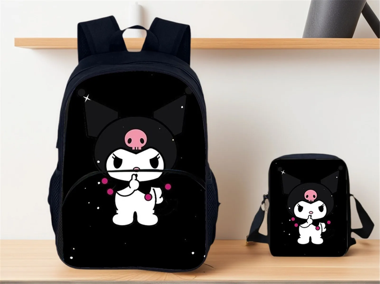 

Unisex Boy Girl Kuromi School Bookbag with Front Pocket,Sanrio Classic Backpack+Shoulder Bag 2Pcs Set