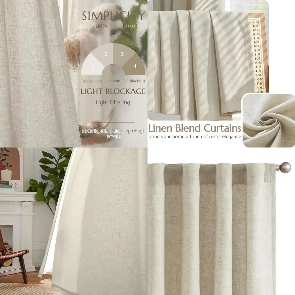 

Extra Long Oat Linen Curtains, 108 Length, 50 Wide, 2-Panel Set for Living Room, Rod Pocket & Back Tab