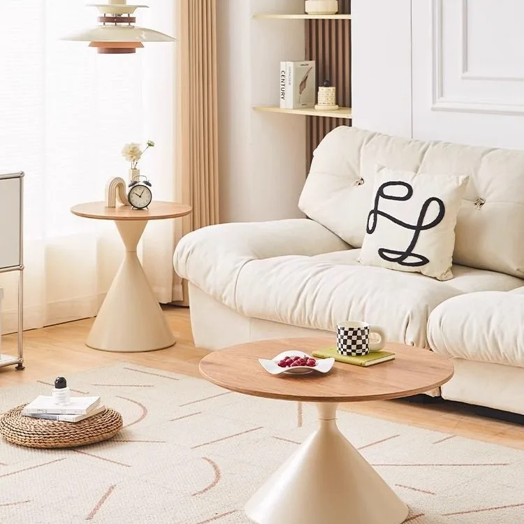 Nordic cream style round coffee table household designer small apartment guest modern solid wood