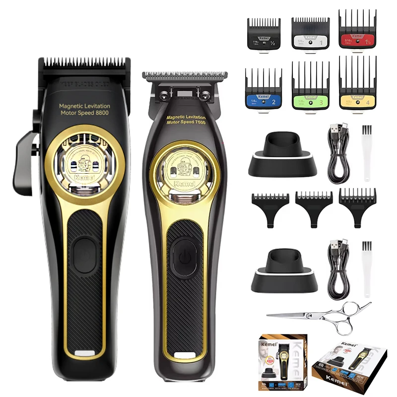 Kemei Barber Hair Clippers Professional Cordless Hair Trimmer Electric Men Finish Hair Cutting Machine KM-2373 KM-2268 Kit image 3