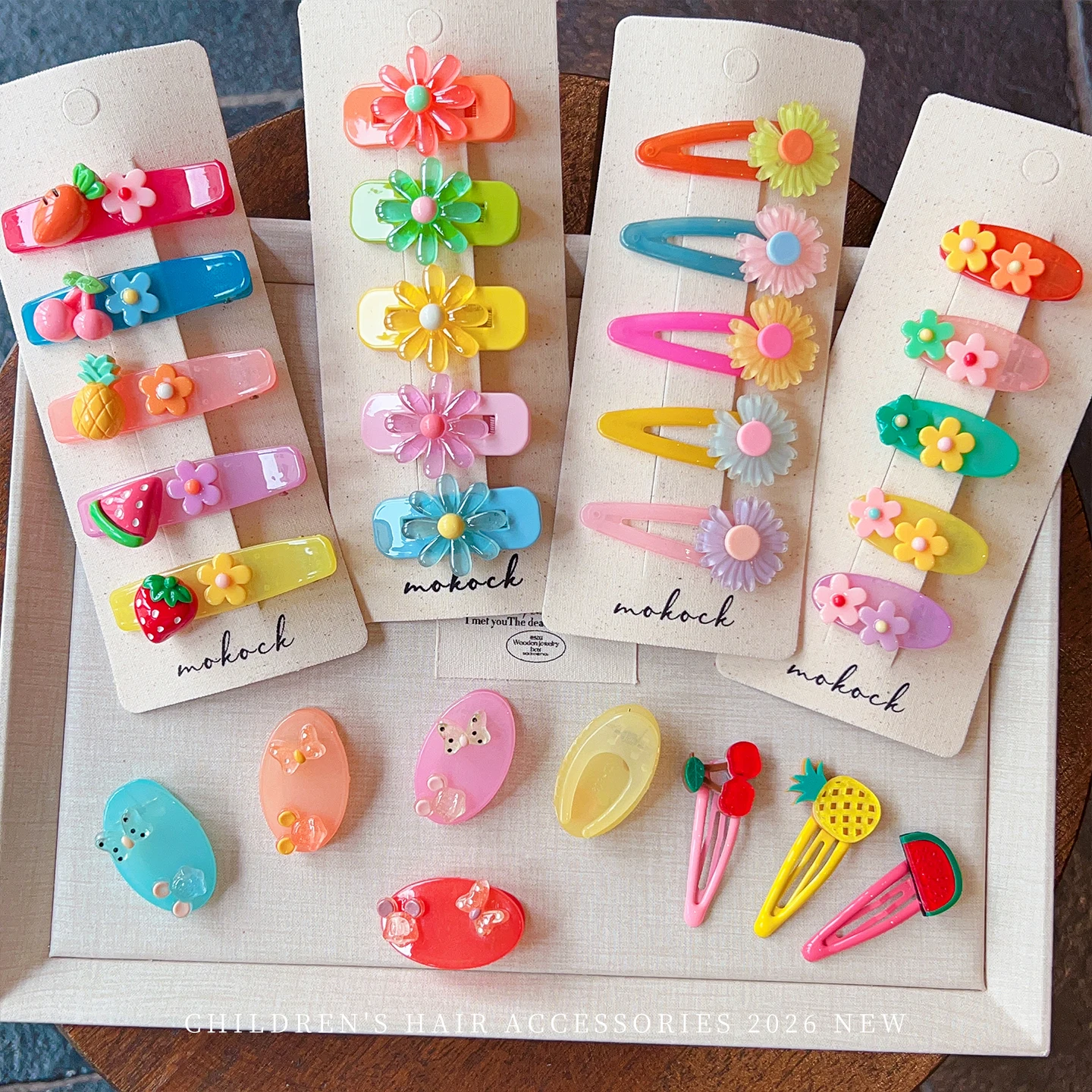 5pcs/set New Candy Color Acrylic Snap Hair Clips For Baby Girls Cute Resin Flower Butterfly No Hurt Hair Non-slip Toddler Kids