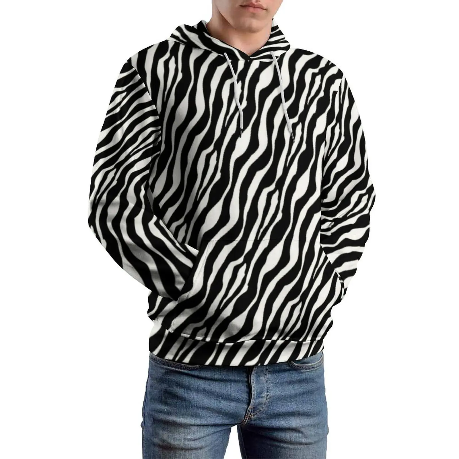 Zebra Stripes Hoodies Schwarz und Weiß Harajuku Übergroßer Pullover Hoodie Unisex Langarm Elegant Bedruckte Lässige Sweatshirts