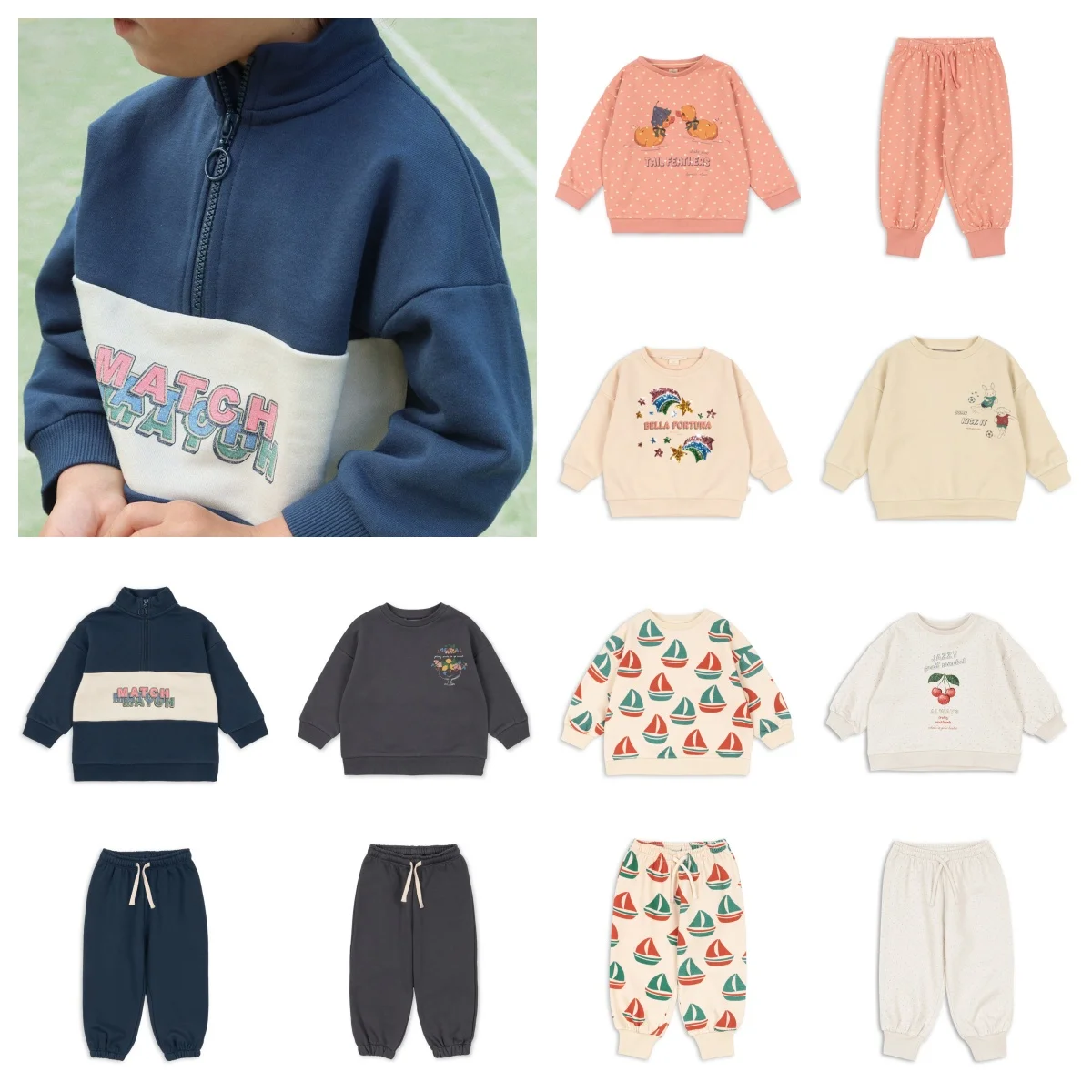 2026 Fall Winter Kids Sequin Lapel Long sleeves Hoodie with Sweatpants & UV Sun Jacket Long Pant 3Pcs Mix Set Unisex 3-12Y