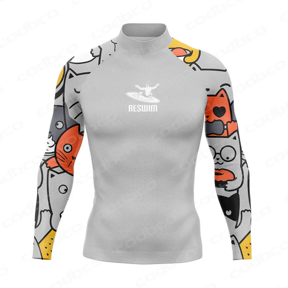 

Summer Men's Long Sleeve Rashguard Surf T-Shirt Funny Swimsuit UPF 50+ 2024 Beach Surfing Suit Diving Swimming Tight Gym Clothes