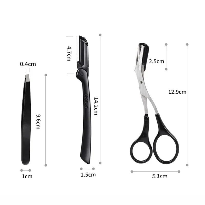 3pcs Foldable Stainless Steel Eyebrow Trimmer Kit Eyebrow Scissors Comb Eye Brow Shaper Face Razor Hair Remover Makeup Tools