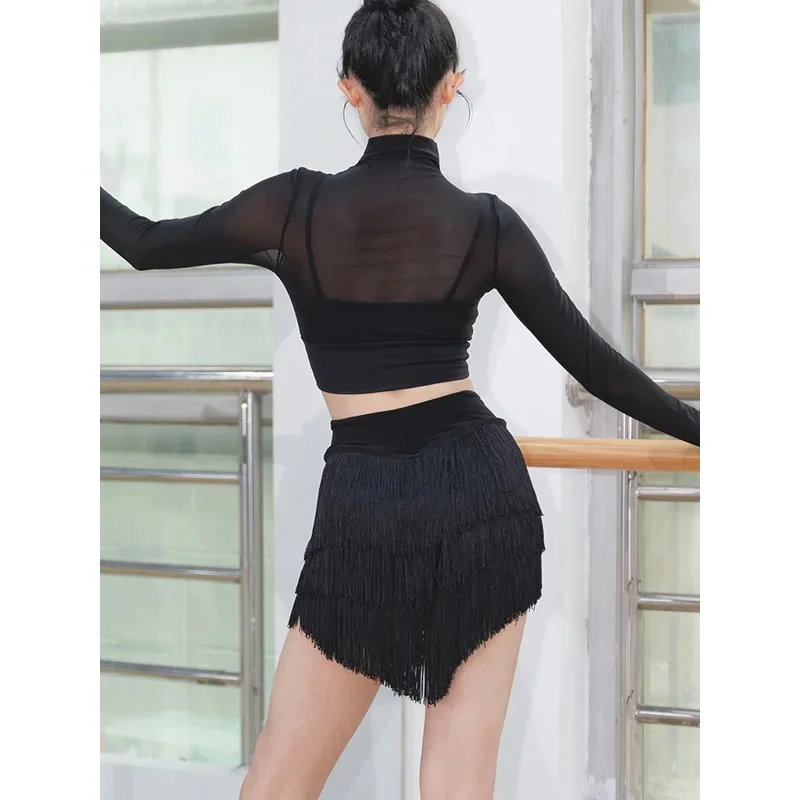 Latin Dance Women Short Skirt Sexy Woman Practice Dress Sexy Three Layer Tassel Ballroom Cha Cha Samba Rumba Dance Costume view 4