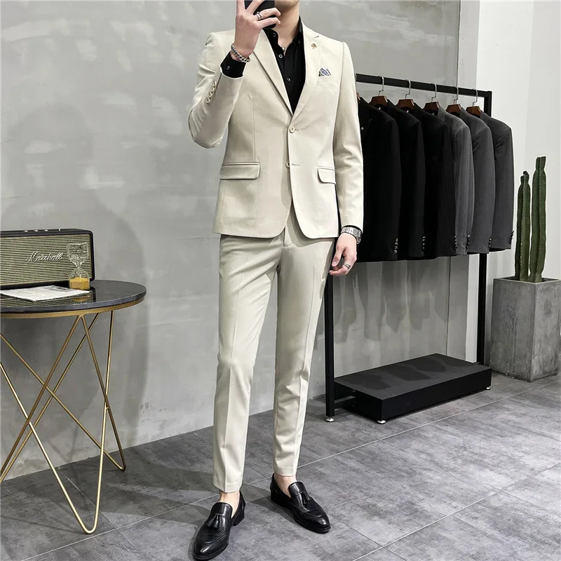 C188abito da lavoro e professionale in due pezzi da uomo, abito piccolo, versione coreana slim fit best man, set di abiti da sposa da sposo