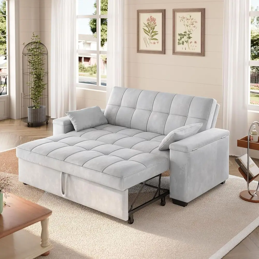 Convertile Soa ed, Loveat Sleeper Soa with Pull Out Couch, 3 in 1 Veet aric uton Couch with Side kets, StoraArmrest & Adjustale