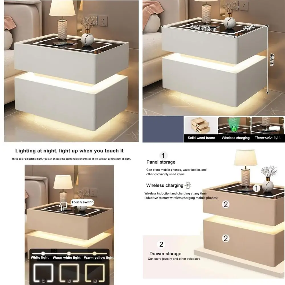 منضدة شحن لاسلكية حديثة مع إضاءة تعمل باللمس وتخزين واسع #1