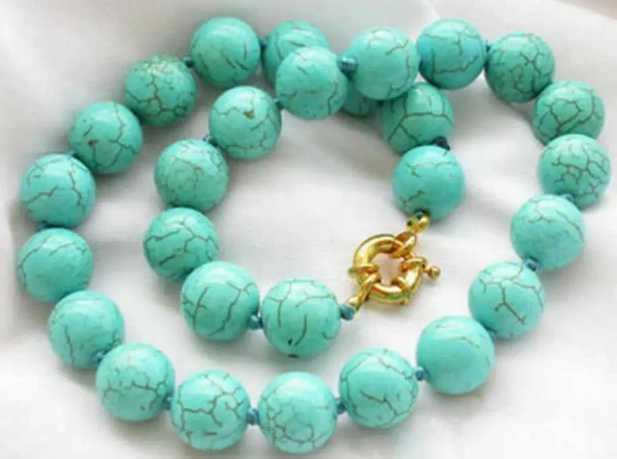 

Genuine12mm Natural Blue Turquoise Round Gemstone Beads Necklace 18"AAA