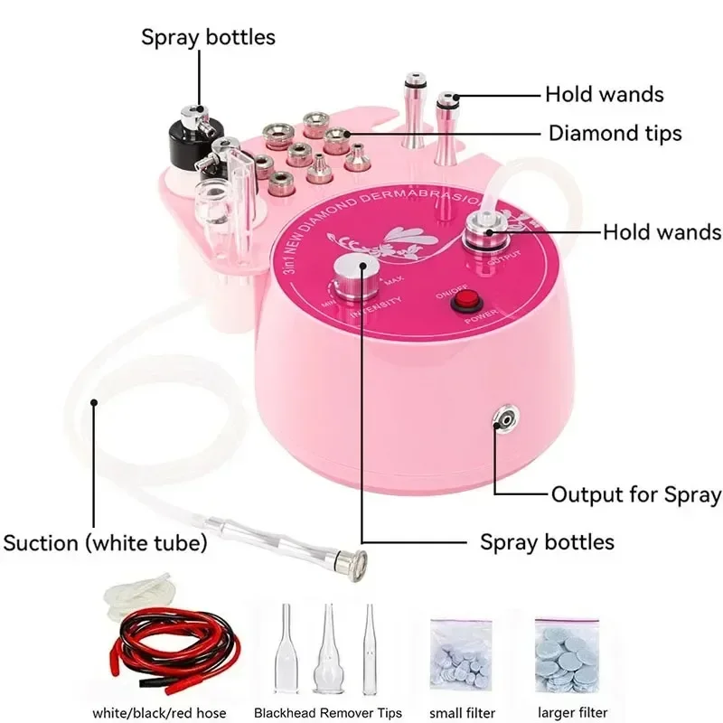 NEW Pink Diamond Microdermabrasion Machine Facial 3 in 1 Professional Blackhead Removal Acne Clearning Anti Aging Skin care Tool