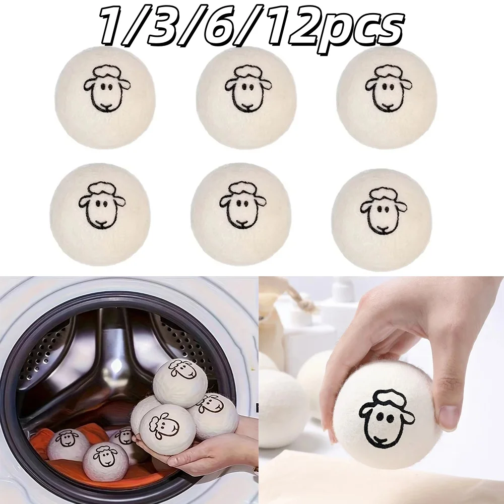1-12pc 5/7cm bola de secador de roupa de lã reutilizável anti enrolamento anti rugas produto de limpeza amaciante lavanderia bolas de secagem rápida