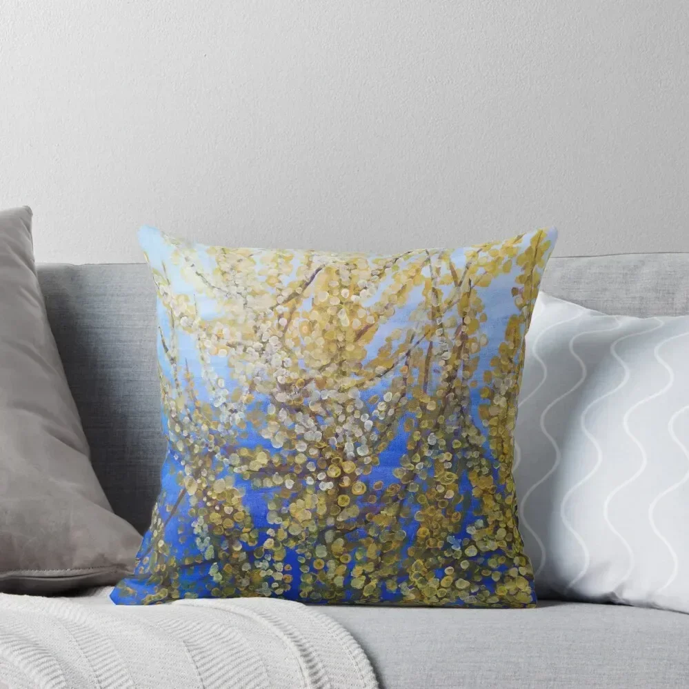 

Yellow forsythia blossom against a blue background Throw Pillow Christmas s Covers luxury covers pillow