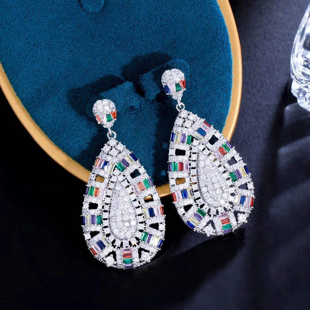

ThreeGraces Personality Multicolor Cubic Zirconia Long Big Dangle Drop Earrings for Women Fashion Banquet Party Jewelry E1067