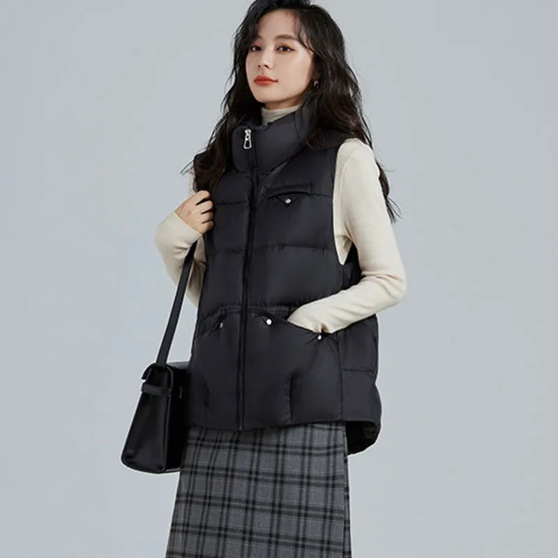 Chaleco de mujer a la moda con cuello levantado, novedad de Otoño Invierno 2021, chaleco cálido de ocio para mujer, chaqueta de plumón de Color sólido para mujer H452