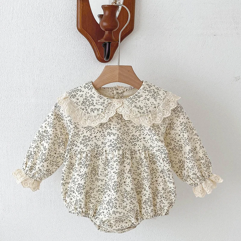 Baby Girls Romper Autumn Infant Baby Bodysuit Lace Flower Cotton Long Sleeved Newborn Baby Jumpsuit Princess Baby Girl Clothing