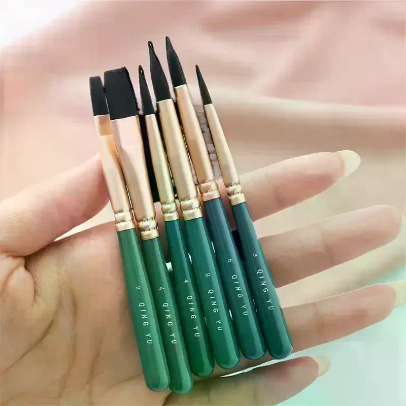 

6pcs Nylon Multi-Functional Paintbrushes Watercolor Brush Mini Fresh Green Brush For Students Art Painting School Office Supplie