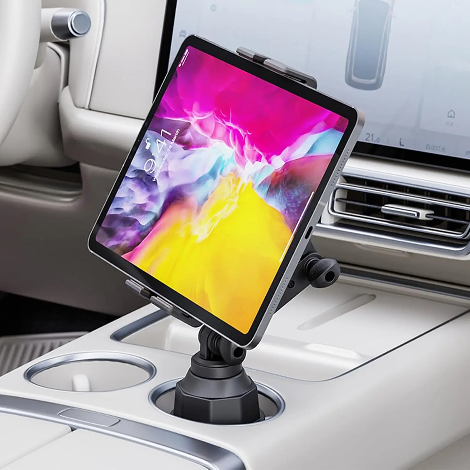 Universals Car Cup Holder Mount for Tablets and Phones with 360 Degree Rotation and Adjustable Viewing Angled