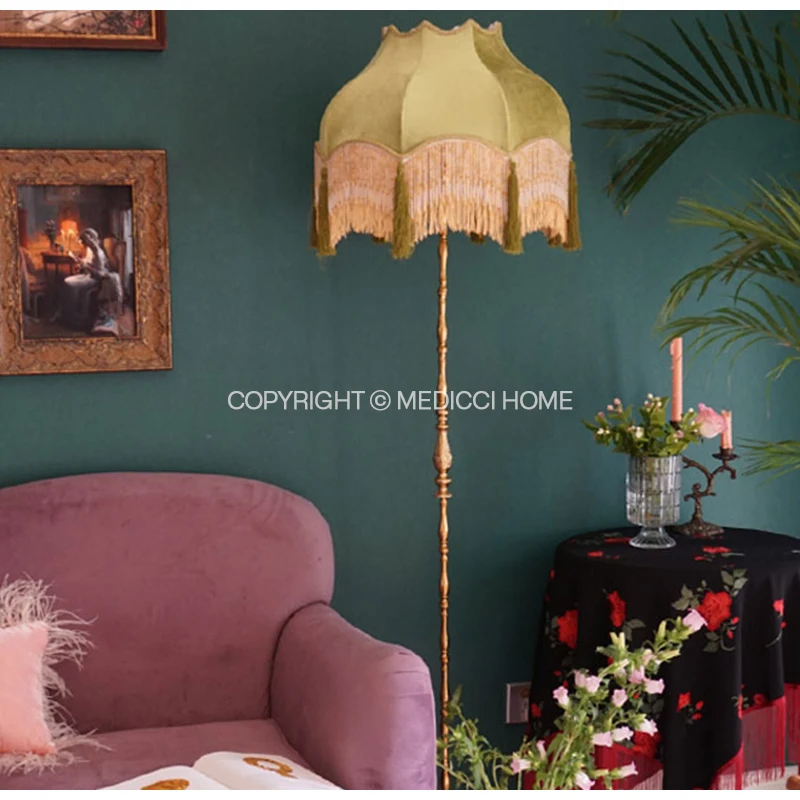 Medicci Home Victorian Style Retro Fruit Green Velvet Lampshade With Beads Tassel For Table Floor Lamps Insta Popular Home Decor