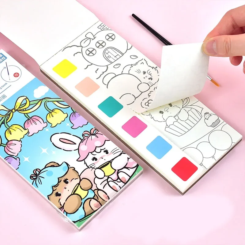 

Cartoon Mikko Ins Watercolor Pigment Painting Book Anime Diy Coloring Bookmark Kawaii Graffiti Book Girl Creative Toy Trend Gift