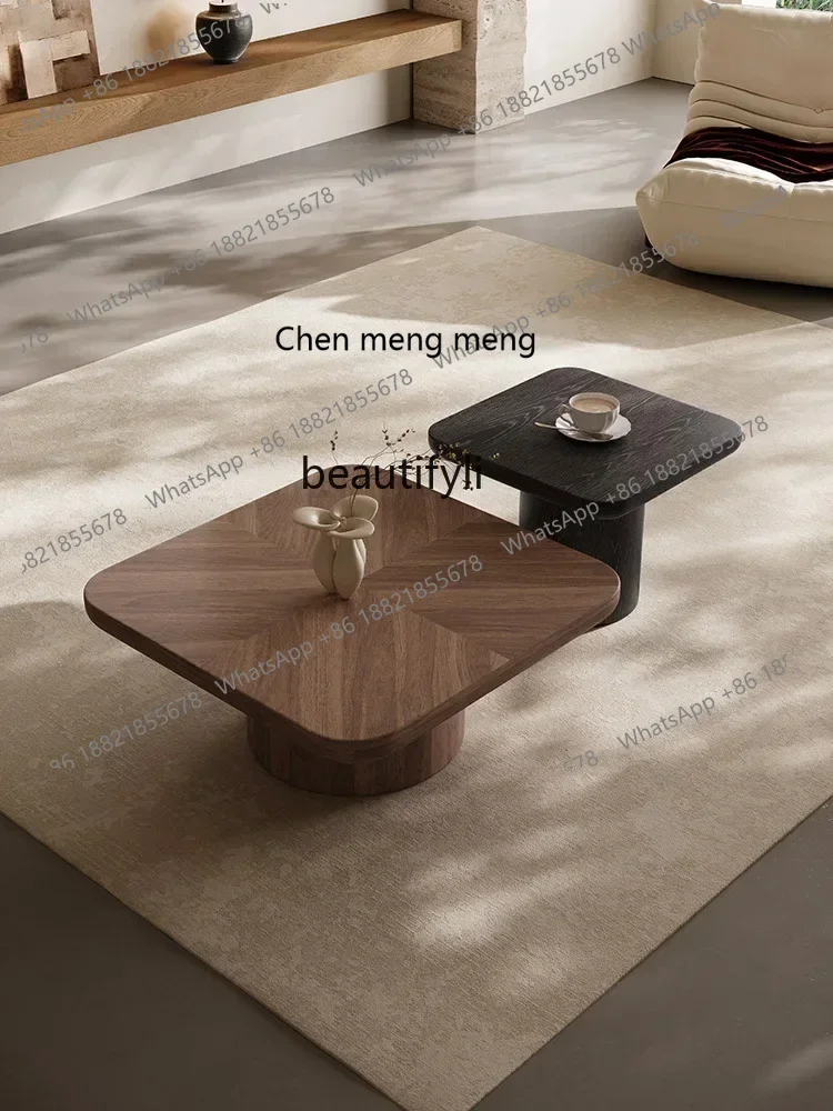 

182Sili Style Coffee Table Square Home Living Room Small Apartment Walnut Designer Solid Wood Art Italian MinimalistQ