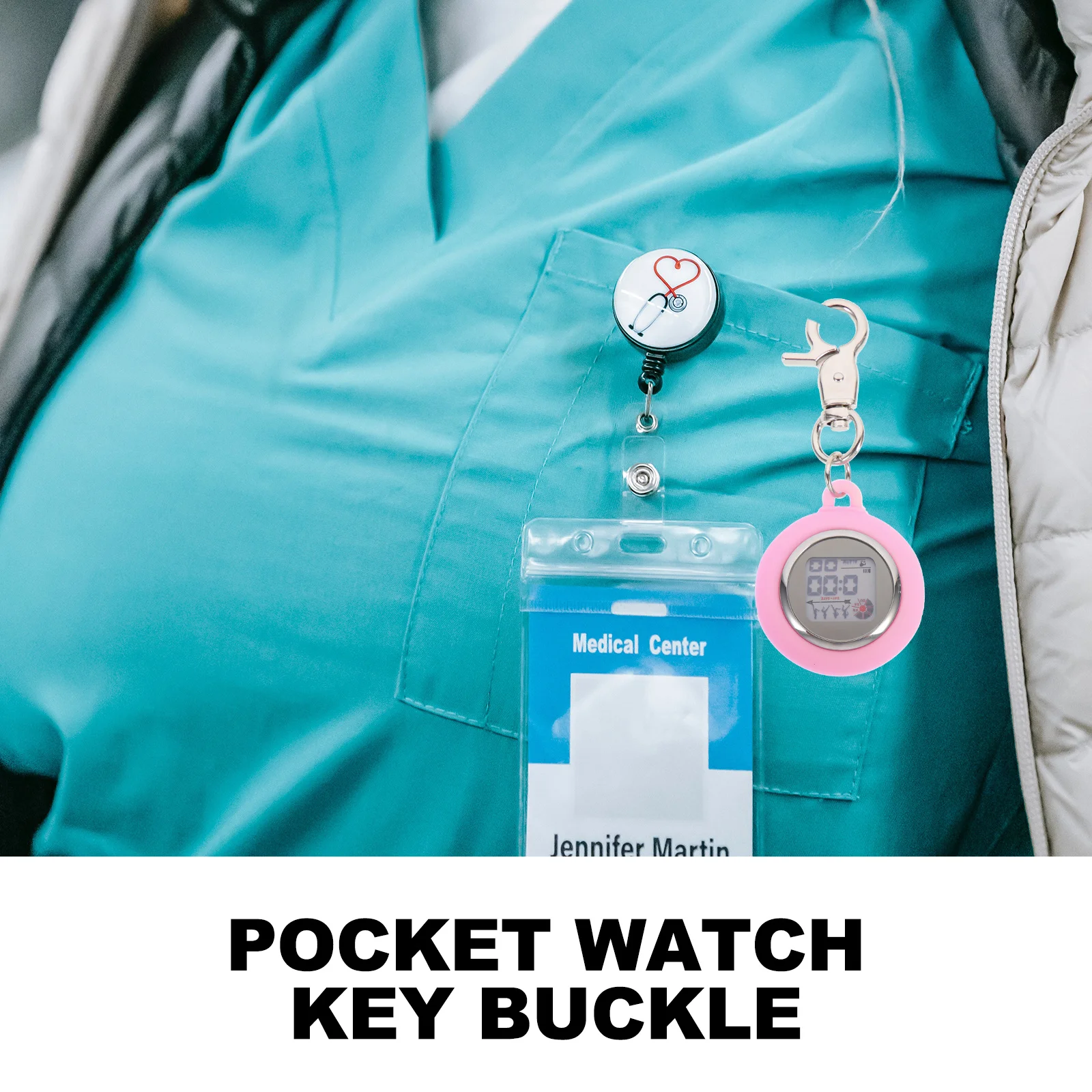 ساعة ممرضة رقمية مضيئة سبيكة ساعة جيب خمر كليب على قلادة المفاتيح الرجعية مقاوم للماء للنساء الرجال #4