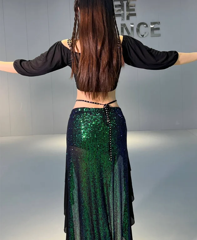 Belly Dance Costume Set for Women Short Sleeves Top+split Long Skirt 2pcs Oriental Professional Set Belly Dancing Wear Outfit
