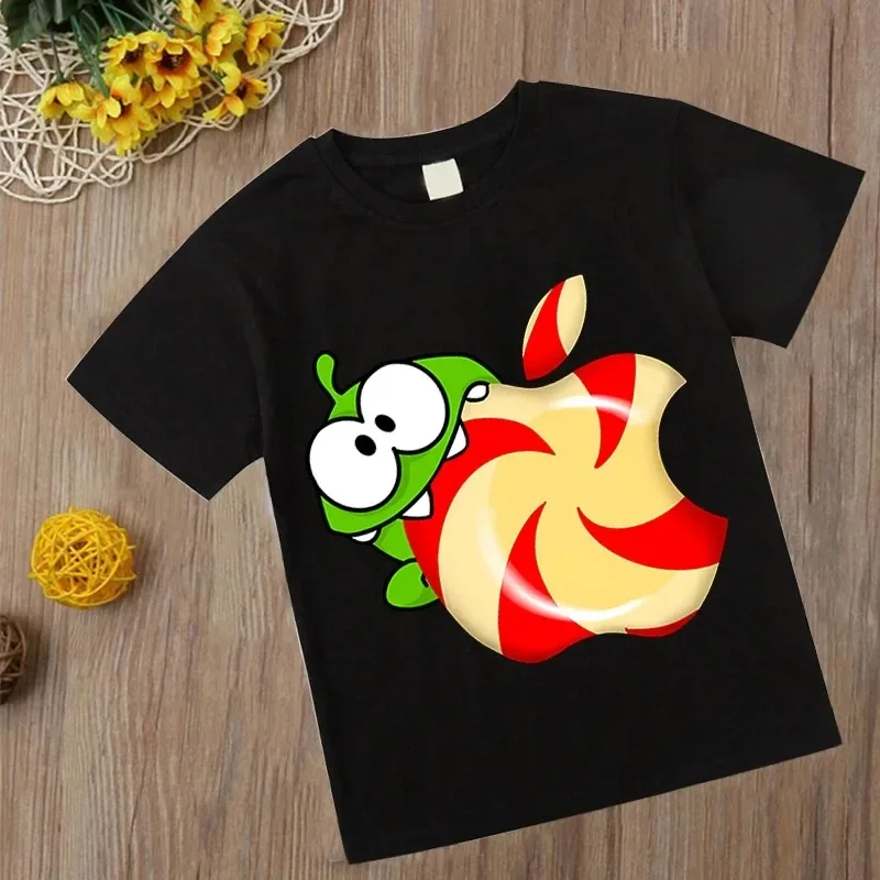 New Fashion Game Om Nom T-shirt Summer Round Neck T-shirt Cut The Rope Tees For Baby Boys Children's Casual Cartoon Top Girl