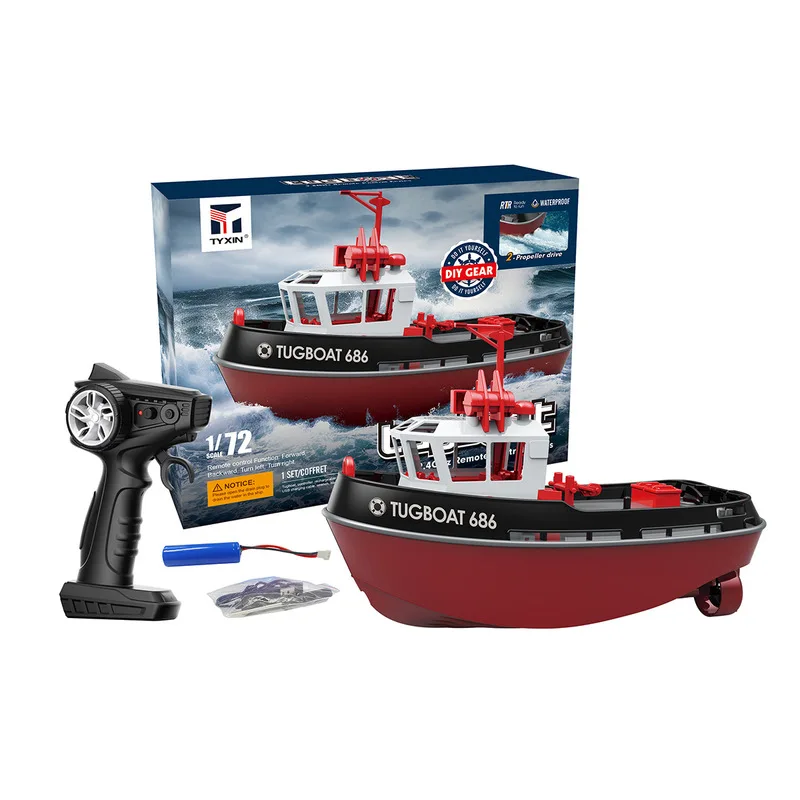 Cross border new product 1:72 full proportion remote-controlled tugboat 686 dual motor small tugboat charging children's toy