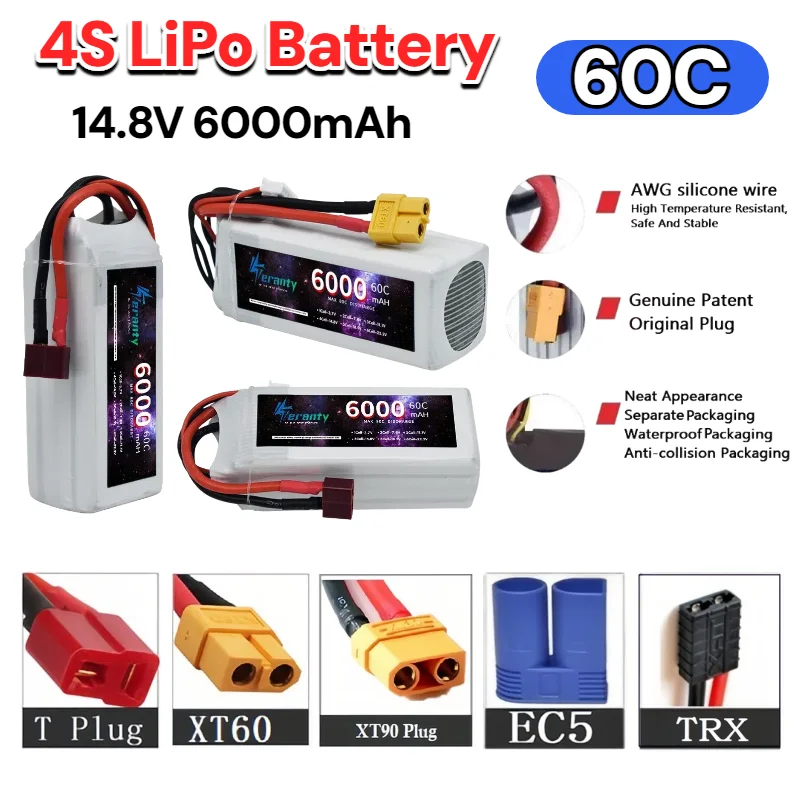

4S 14.8V 6000mAh 60C Lipo Battery Pack with Deans T/XT60/TRX/EC5 Plug for RC Airplane Helicopter Car Boat Truck RC Parts