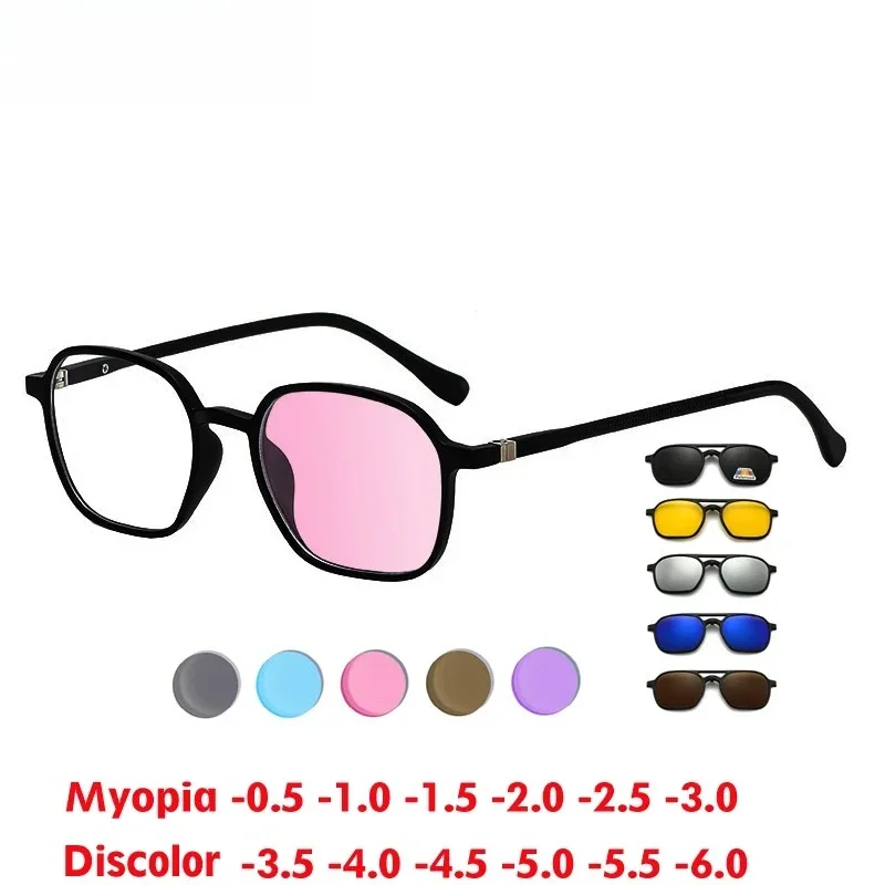 

KIZN 6 в 1, обесцвеченная близорукость, мужские и женские очки в оправе TR90, поляризационные оптические магнитные клипсы на солнцезащитные очки по рецепту