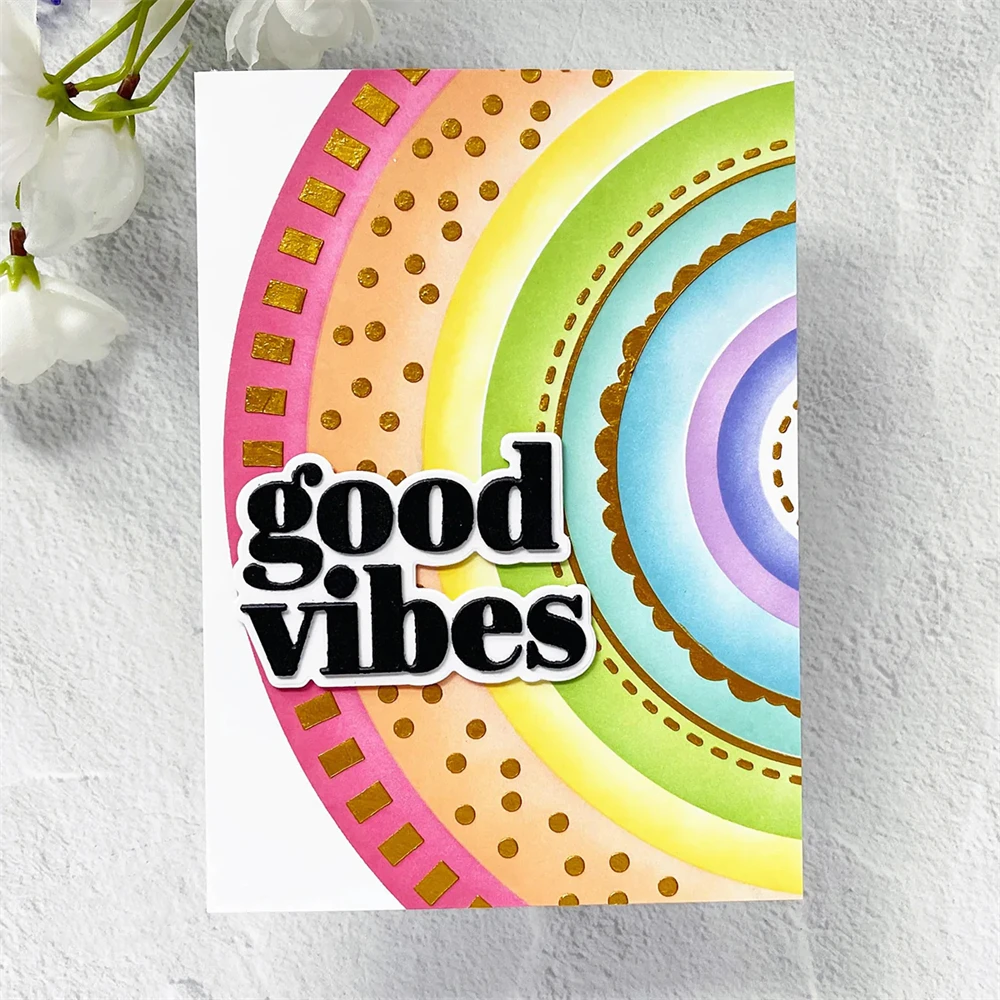 Lily Peony Vine Wreath Metal Cutting Dies Good Vibes Rainbow Domed Frame Diecut for Diy Scrapbooking Light-Up Cards Crafting