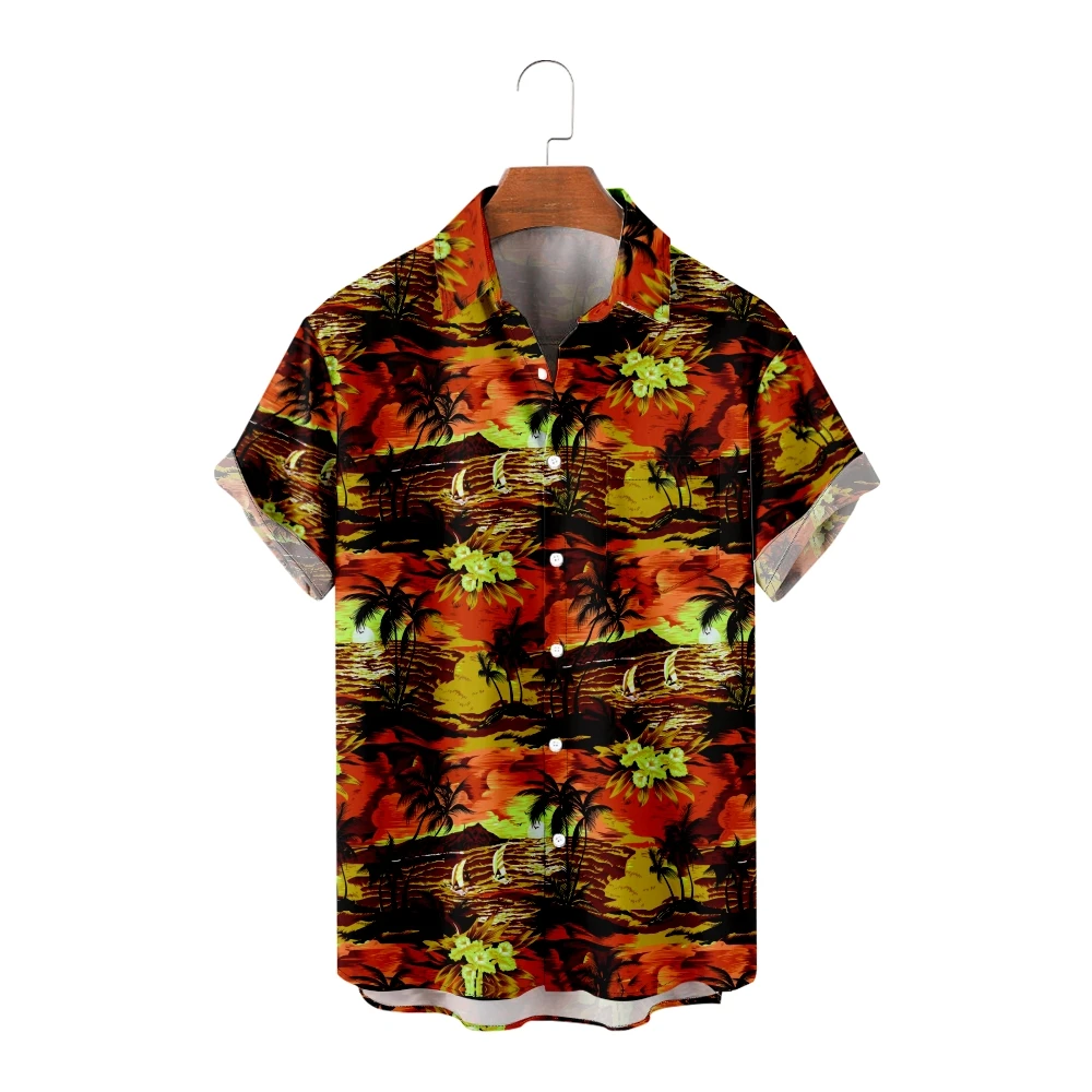 

Men's Casual Shirts Hawaii Sunset Print Short Sleeve Shirts Cool Summer Tops Vintage Breathable