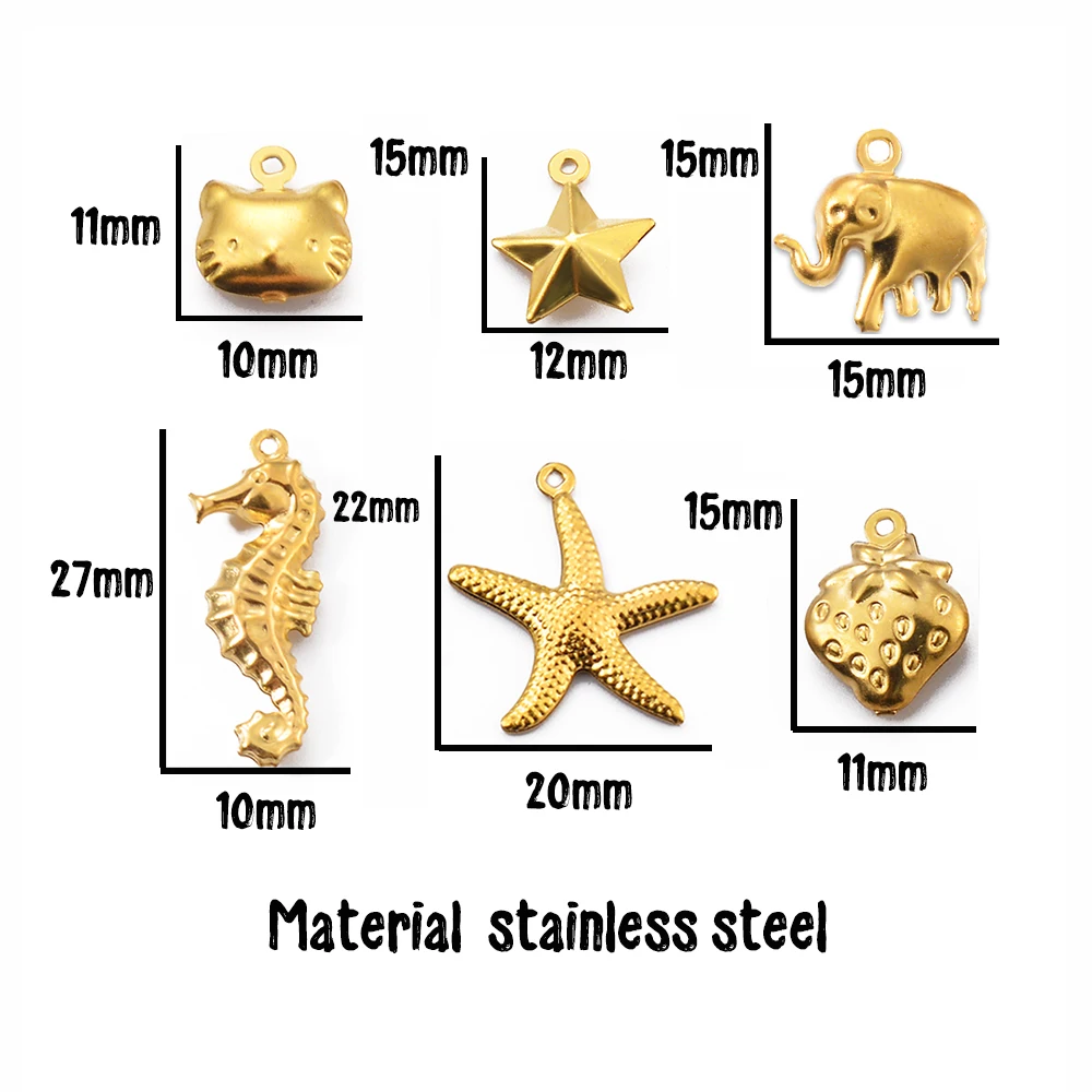 10pcs Seahorse Pendant Starfish Shell Stainless Steel Pendants for Bracelets Necklace Summer DIY Beach Charms Jewelry Making