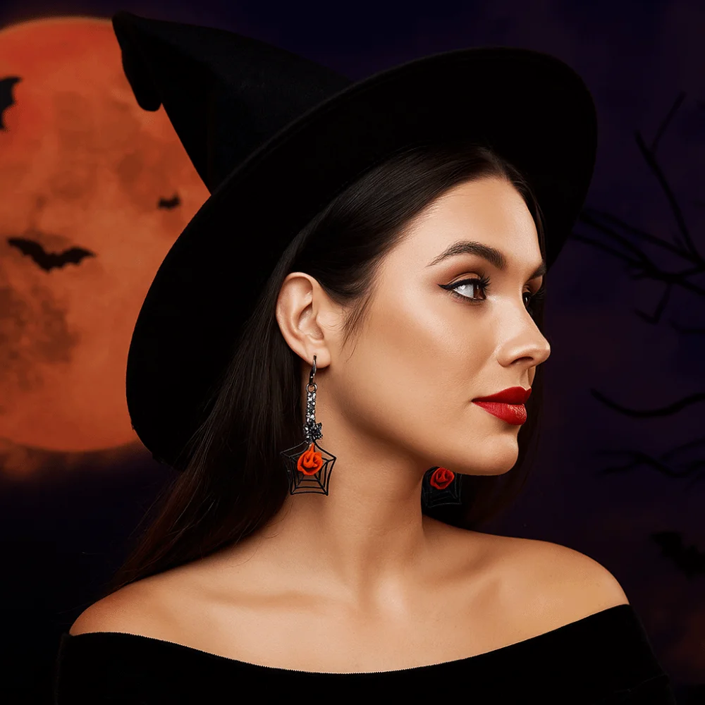 Aesthetic Bat Halloween Earrings Spider Acrylic Ghost Ear Studs Gothic Long Tassel Pumpkin Dangle Earrings Unisex