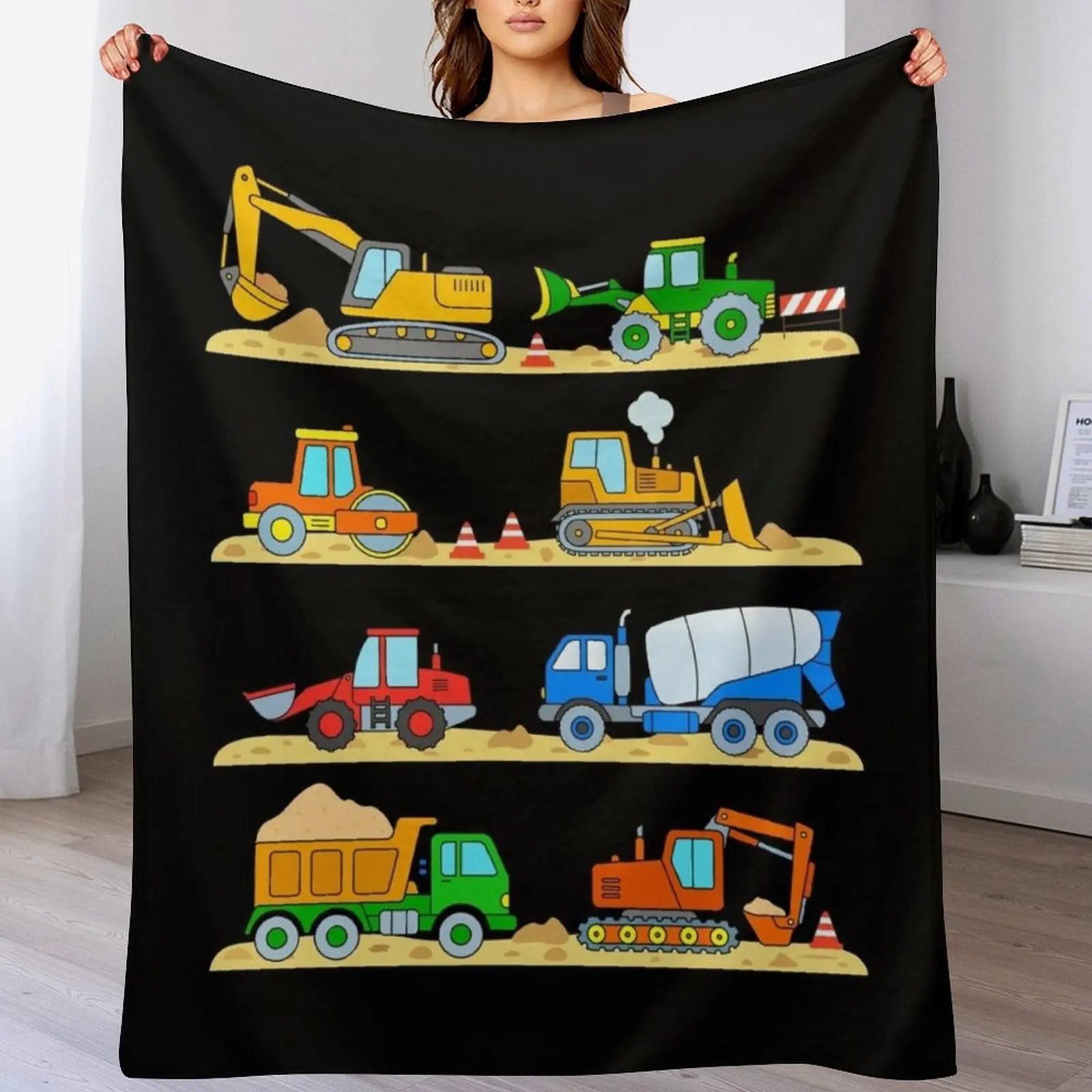 

Construction Digger Dump Truck Bulldozer Concrete Mixer Throw Blanket manga Extra Large Throw Blankets