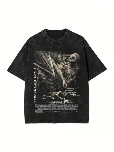 Camiseta lavada de Silent Hill, ropa de calle, camisetas Vintage de Hip Hop, camisetas de juego de película de terror, camisetas de algodón con estampado Harajuku para hombres y mujeres