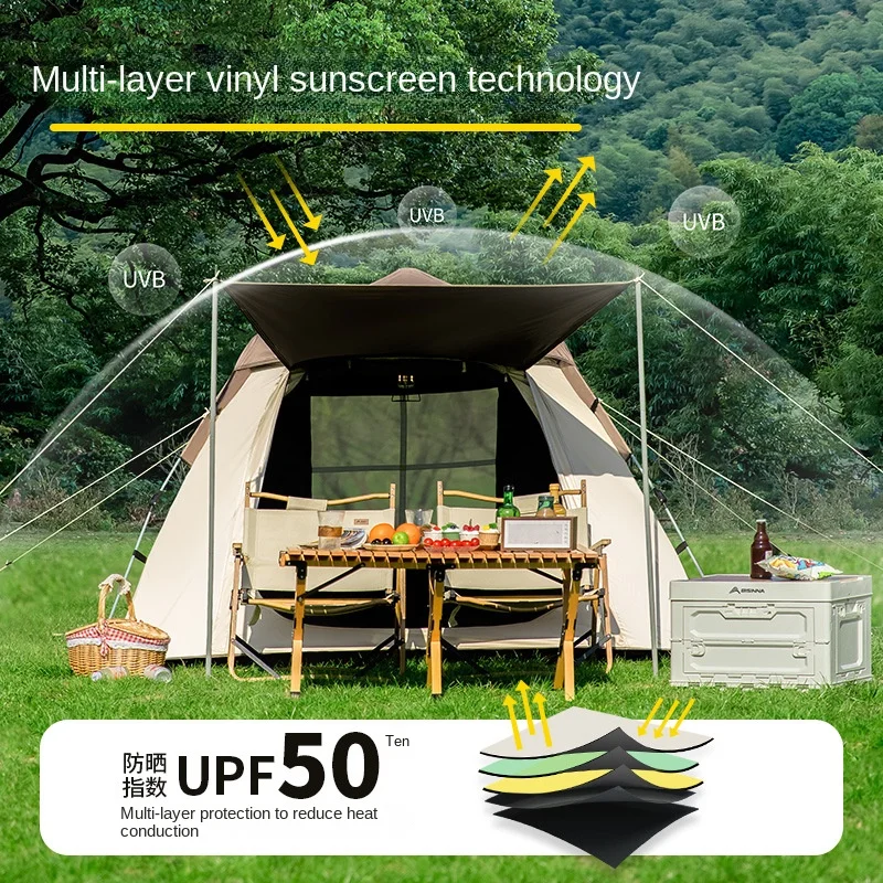 

Tent Outdoor Portable Wilderness Camping Rain-proof Folding Fully Automatic Camping Plus Thick Black Suntan